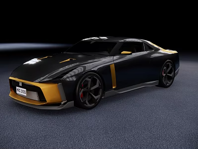 Sleek Black And Gold Sports Car With Streamlined Body Sporty Design And Red Brake Calipers 3d model