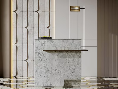 Marble Podium With Modern Wall Lamp Geometric Patterned Wall And Tiled Floor 3d model