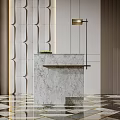 Marble Podium With Modern Wall Lamp Geometric Patterned Wall And Tiled Floor 3d model