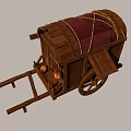 Vintage Wooden Cart Featuring Red Cloth Cover Binding Ropes Wheels And Hanging Lanterns