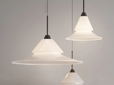 Three Modern White Shade Pendant Lights With Black Metal Rods For Interior Design 3d model