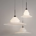Three Modern White Shade Pendant Lights With Black Metal Rods For Interior Design