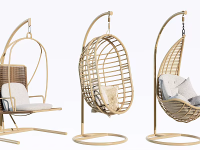Rattan Outdoor Hanging Chairs With Metal Stand And Comfortable Cushions Different Styles 3d model