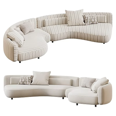 Luxury Modern Curved Beige Multi Seater Fabric Sofas With Soft Decorative Pillows For Living Rooms 3d model