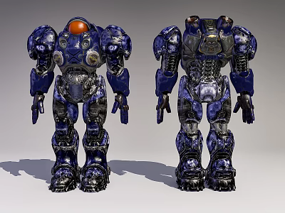 Smart Robots With Blue And Black Armored Bodies And Mechanical Details 3d model
