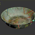 Handcrafted Copper Bowl Shaped Sculpture With Green Patina And Cracked Surface