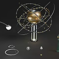 Armillary Sphere Decorative Display With Various Lamps And Lighting Fixtures