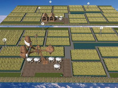 Modern Paddy Field Village Farm Paddy Field Landscape Beautiful Village Corridor Viewing Platform Resort model