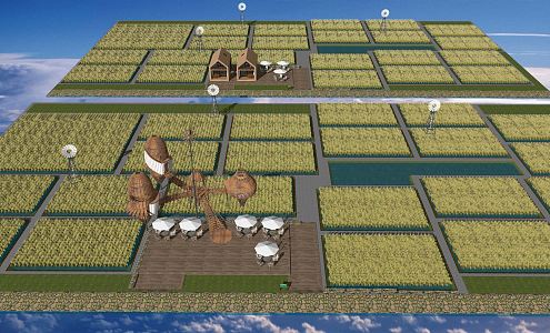 Modern Paddy Field Village Farm Paddy Field Landscape Beautiful Village Corridor Viewing Platform Resort 3d model