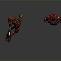 Red Armored Characters One Running With Glowing Weapon And One Standing