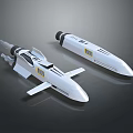 Two White Rocket Like Objects With Sharp Nose Wings And Black Yellow Details 3d model