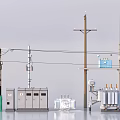 Industrial Equipment Including Electrical Cabinets Transformers Utility Poles Metal Structures And Cables