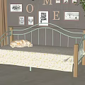 Cozy Kids Bed with Metal Frame Wooden Accents Decorative Frames and Green Plant