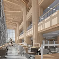 Book Art Modern Interior With Wooden Structure High Ceiling And Natural Light