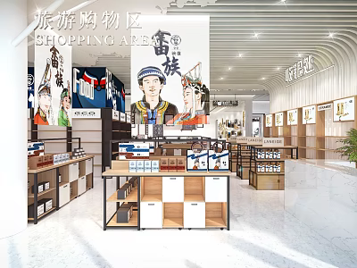 Supermarket Department Store Tourist Shopping Interior With She Ethnic Commodity Display And Traditional Shelves 3d model