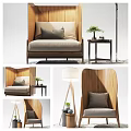 Modern Lounge Chair Design With Wooden Frame Beige Cushion Pillow Side Table And Potted Plant
