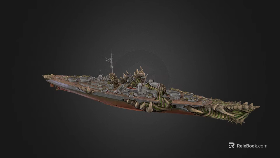 Elaborate Battleship Weapon With Dragon Themed Decorations And Multiple Heavy Artillery 3d model 