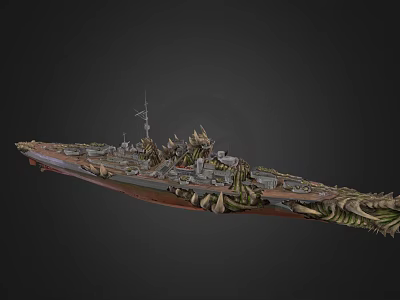 Elaborate Battleship Weapon With Dragon Themed Decorations And Multiple Heavy Artillery 3d model
