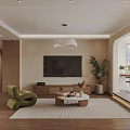 Cozy Modern Living Room With Beige Sofa Green Armchair Round Coffee Table And Abstract Painting