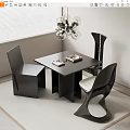 Modern Black Dining Table Set With Chairs Pendant Light And Decorative Trays 3d model