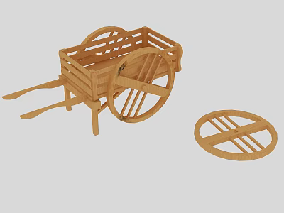 Handcrafted Wooden Cart With Large Wheels And Detachable Circular Component 3d model