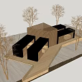 Modern Architectural Model Featuring Wooden Structures Trees And Platform Design 3d model