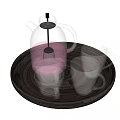 Elegant Transparent Glass Tea Set With Teapot And Cups On Black Tray