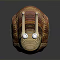 Reptile Snail with Red Brown Spiral Shell and Yellow Textured Body on Grey Reflective Surface