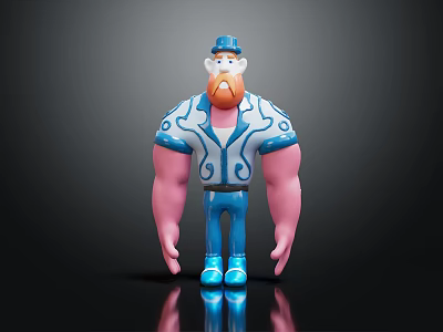 Stylized Cartoon Character With Blue Hat Red Beard Blue Outfit White Patterns Pink Arms 3d model
