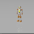 Silver And Orange Robot With Yellow Chest Pattern Glowing Eyes And Articulated Joints