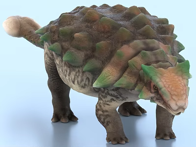 Detailed 3D Realistic Armored Ankylosaurus Dinosaur Model With Green Brown Spikes Standing 3d model