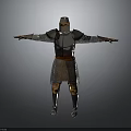 Detailed Silver Medieval Knight Armor with Red Belt Open Arms Gray Background