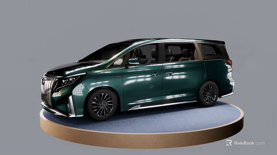 Green Modern Luxury MPV Car With Sleek Exterior On Display Platform 3d model 