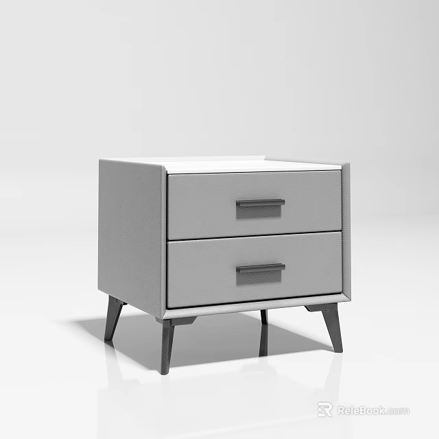 Modern Bedside Table With Two Drawers Black Handles And Slim Legs 3d model