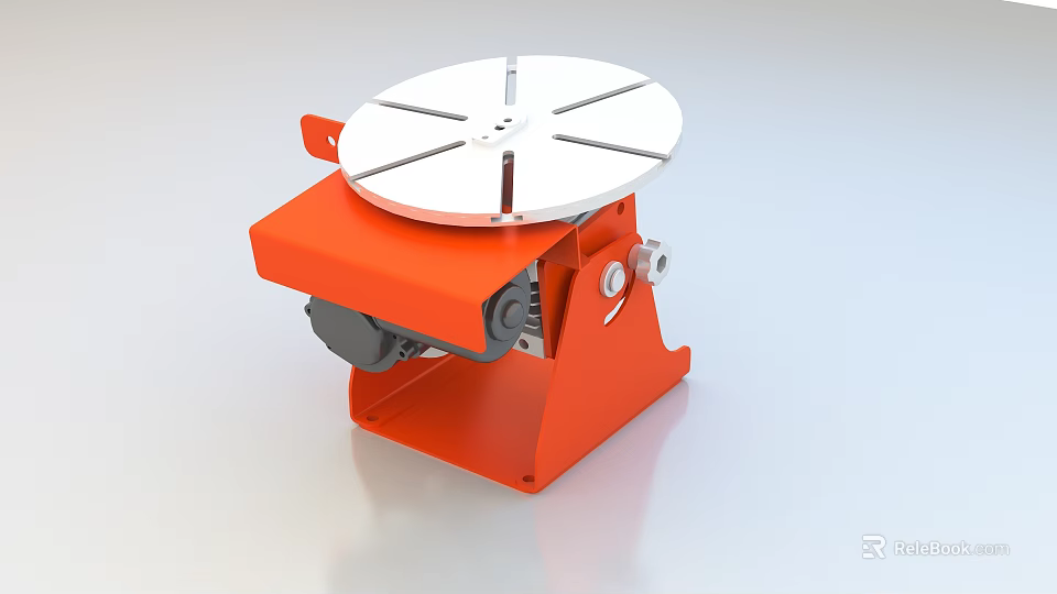 Orange Industrial Equipment With Round White Turntable And Motorized Sturdy Base 3d model 