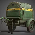 Vintage Green Trailer Mounted Industrial Equipment With Yellow Stripe Thomas Roger Dee Marks Wheels Pipes