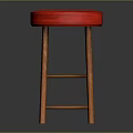 Red Seat Cushioned Bar Stool With Wooden Legs And Simple Structure Design 3d model