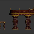 Elegant Semicircular Dark Red Furniture Table With Golden Accents Marble Top And Matching Stool