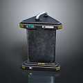 Modern Black Trash Bin With Yellow Warning Stripes Silver Handle Digital Display And SYNERGY Logo