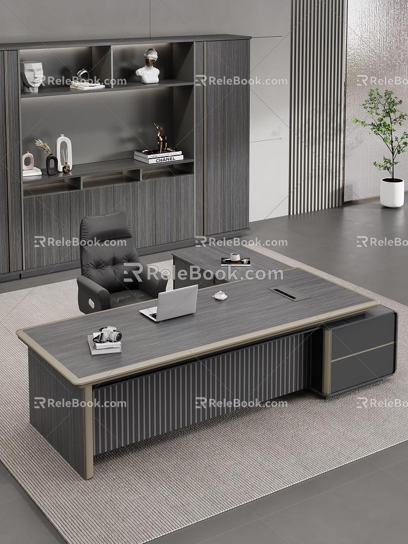 Light Luxury Office Desk and Chair Manager Room Single Side Cabinet Boss Table Top Desk 3d model