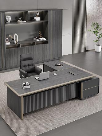 Light Luxury Office Desk and Chair Manager Room Single Side Cabinet Boss Table Top Desk 3d model