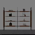 Modern Double Unit Shelf With Wooden Layers Silver Frame And Decorative Items 3d model