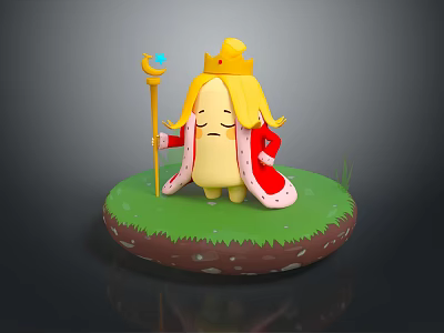 Banana King Character With Golden Crown Red Cape And Scepter On Green Grass 3d model