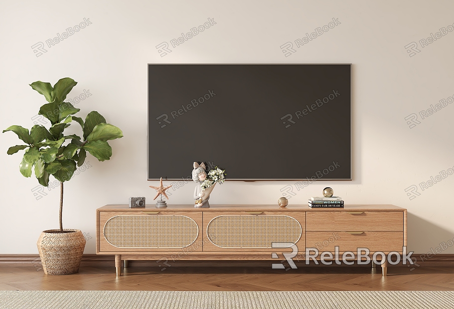 Nordic TV Cabinet TV Book Ornaments Floor-Standing Potted Plant model