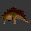 Realistic Stegosaurus Dinosaur Model With Red Plates Spiked Back And Green Brown Body