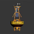 Yellow Orange Ocean Monitoring Buoy with Solar Panels and Antenna Structure