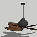 Modern Ceiling Air Conditioner Fan Featuring Wooden Blades And Black Finish