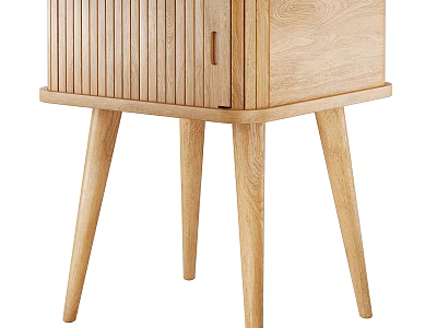 Wooden Desk With Vertical Slat Front Panel And Tapered Legs Design 3d model