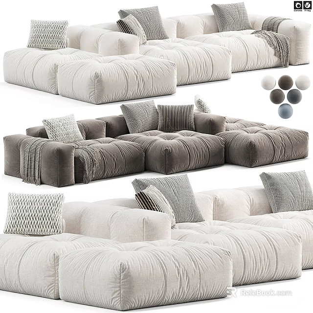 Cozy Modern Sectional Sofa In Neutral Tones With Decorative Pillows And Throw Blankets 3d model 
