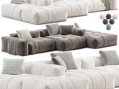 Cozy Modern Sectional Sofa In Neutral Tones With Decorative Pillows And Throw Blankets 3d model